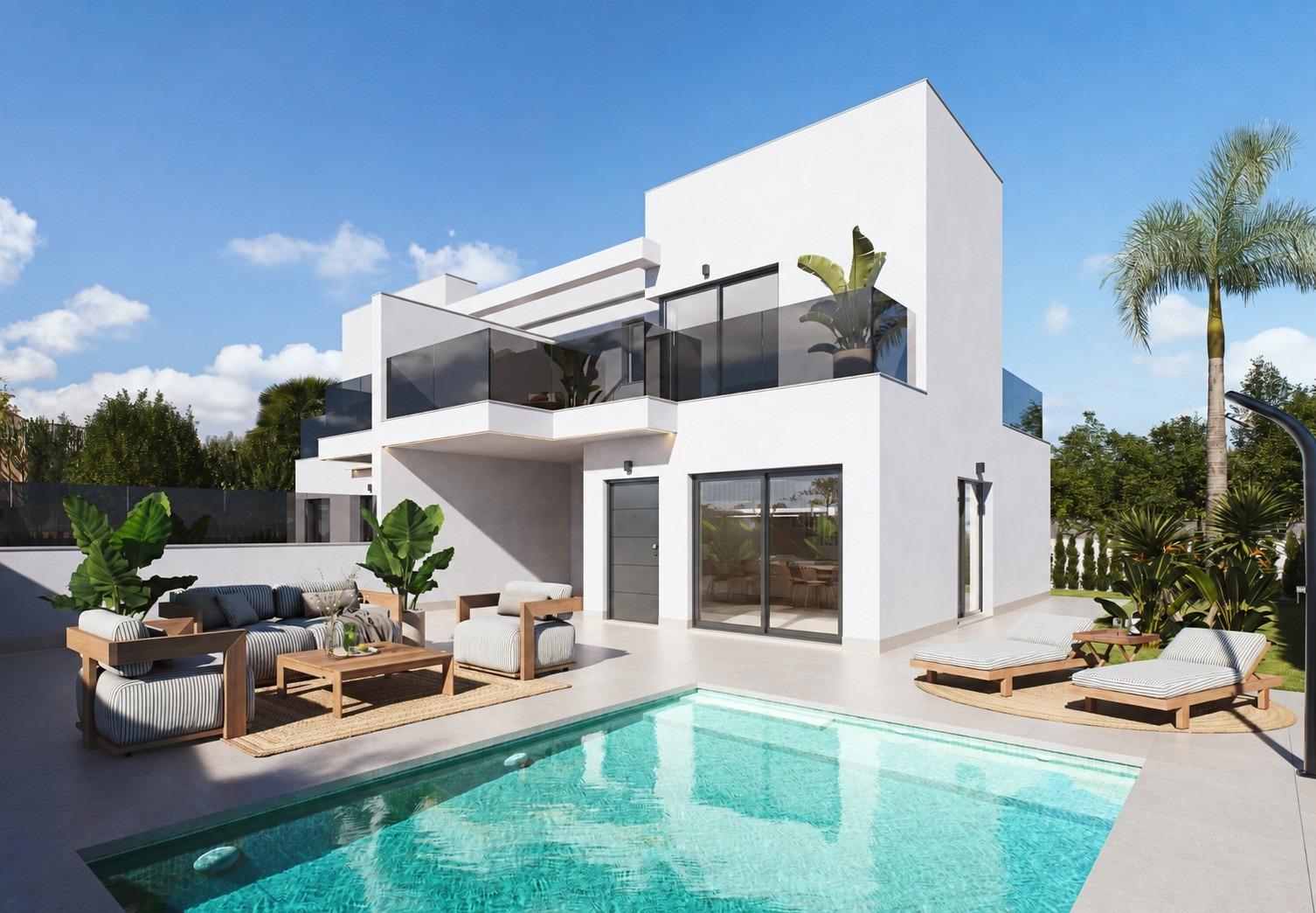 Neubau-Doppelhaushälften mit privatem Pool in der Nähe des Serena Golf in Los Alcázares