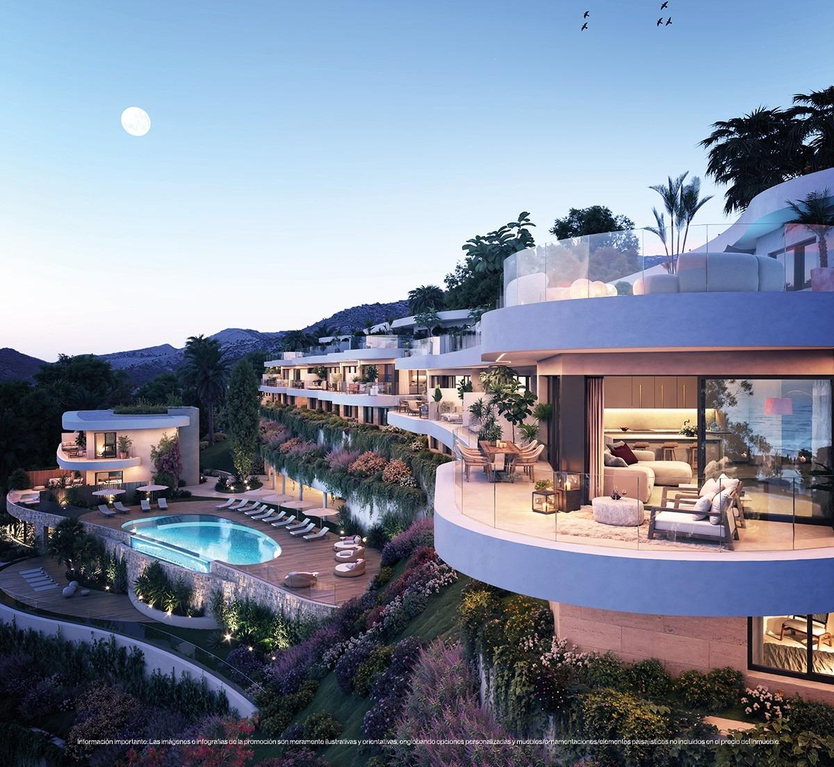 Maisons de ville neuves de luxe à vendre à Las Lomas del Higuerón, avec vue sur la mer et piscine privée