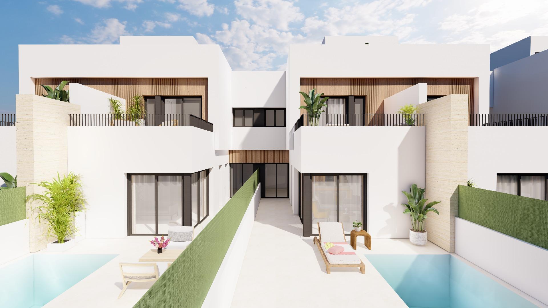 Villas jumelées modernes avec piscine privée près de la mer à Santiago de la Ribera
