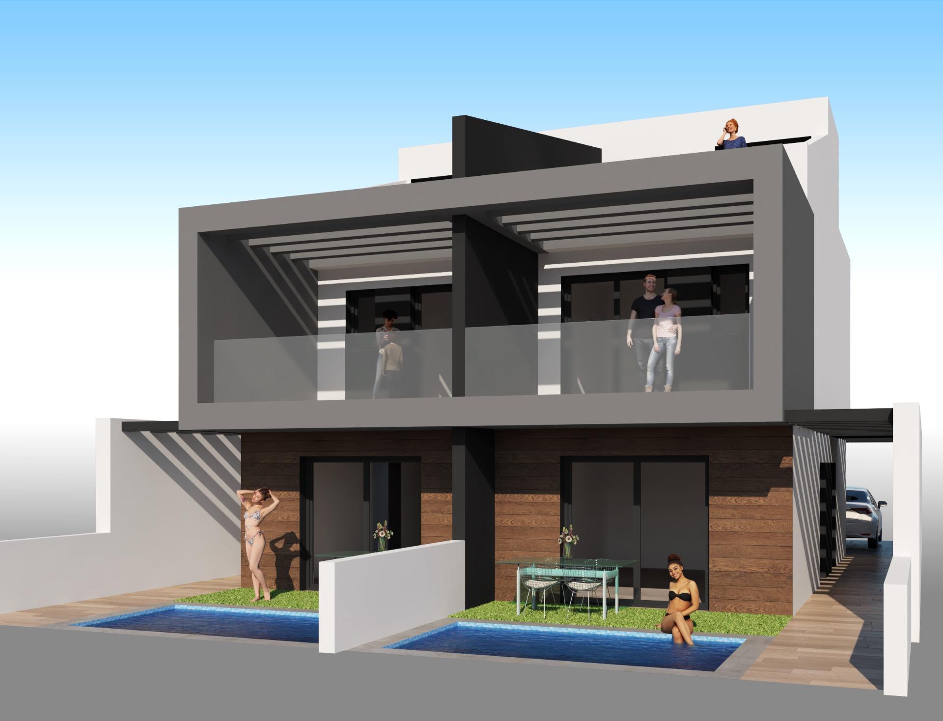 Moderne Doppelhaushälften mit privatem Pool in Meeresnähe in Santiago de la Ribera
