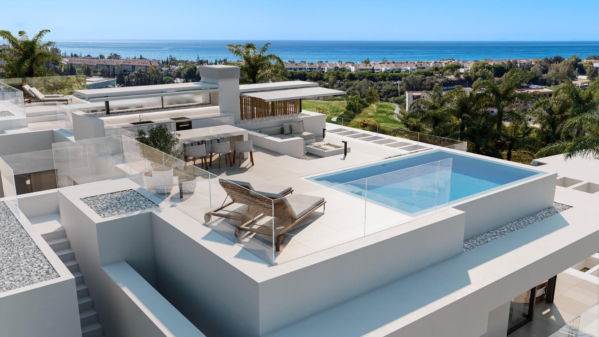 Neubauwohnungen in Marbella Ost mit Meerblick und Blick auf den Golfplatz
