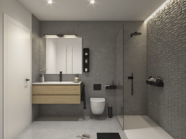 VIVIENDA 1 - BAÑO Inodoro y lavabo en blancos