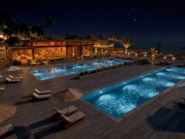 Piscina 1 - suelo de madera - 5K - noche Duży